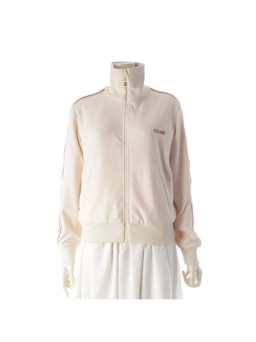 Celine Logo Embroidery Zip Up Track Jacket Hoodie White Red XS